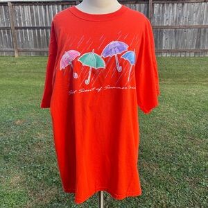 Sweet Scent of Summer Rain Orange short sleeve tshirt with umbrellas in XL GUC